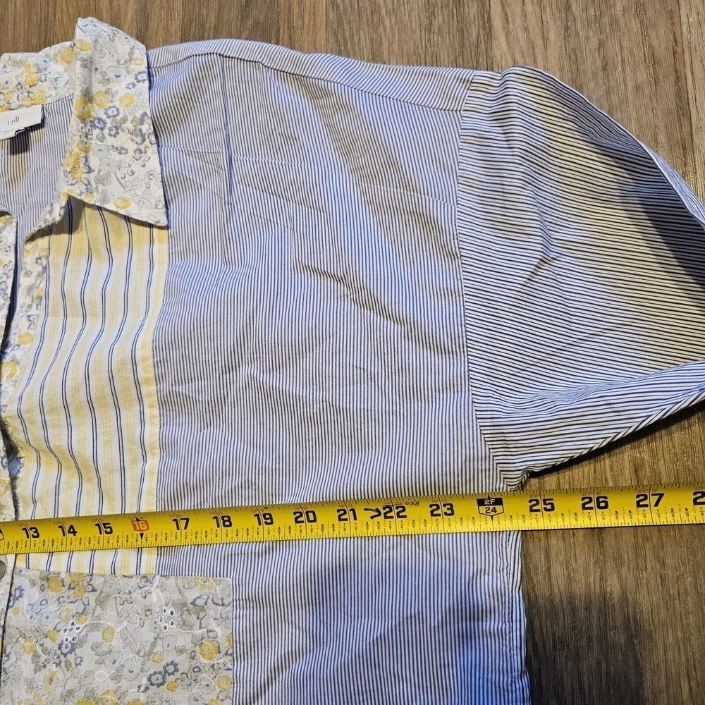 J. Jill Womens Floral Patchwork Button Up Blouse Size L Eyelet - Picture 7 of 9